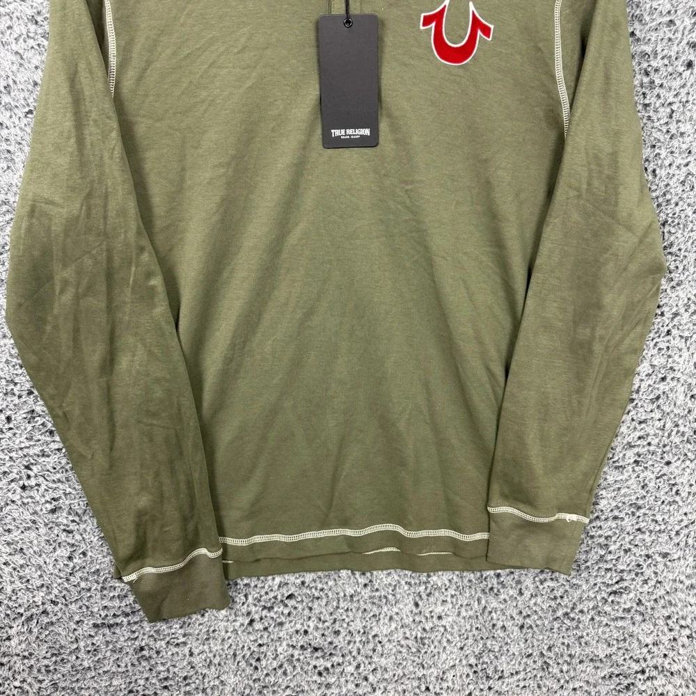 True Religion Hoodie Adult Small Green Hooded Flock Henley Shirt Graphic Men S